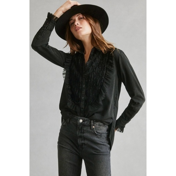 Pilcro Tulle Shirt Button Up Whimsigoth Fairy Dark Academia Witchycore Black XS - Picture 2 of 15